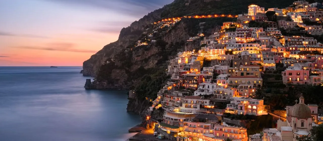 Beautiful view of the Amalfi Coast showing clear waters and coastal towns