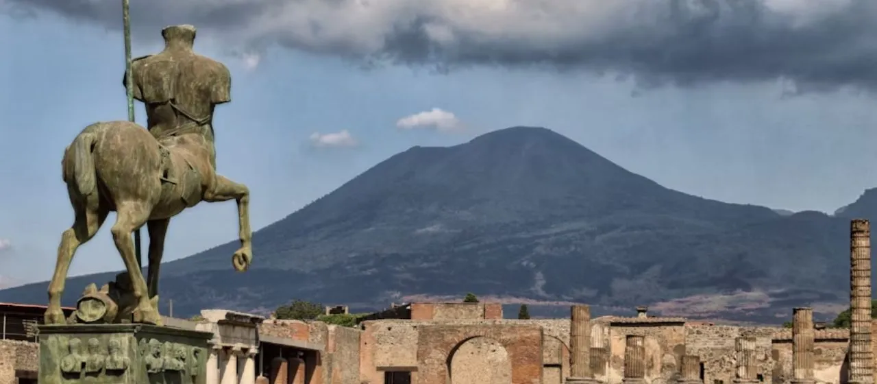 Ancient ruins of Pompeii with stone pathways