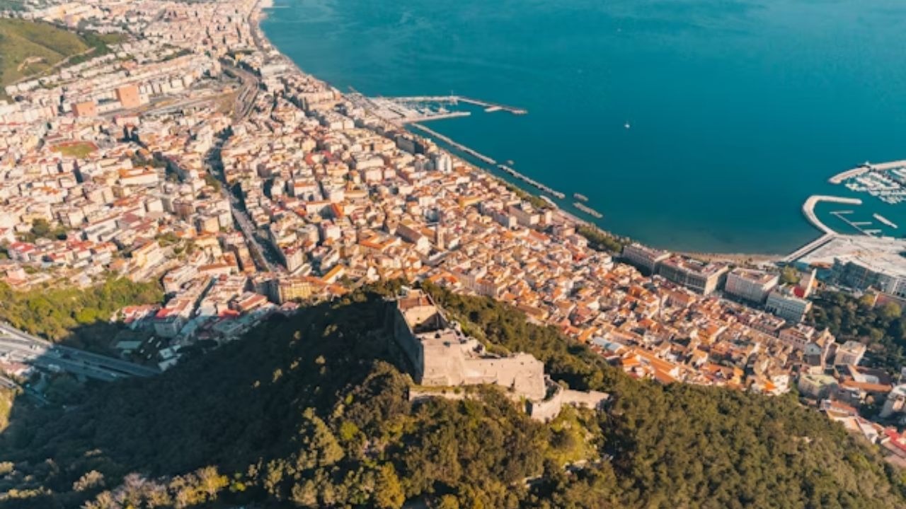 Aerial panoramic view of Salerno coastline and beautiful beaches in Italy
